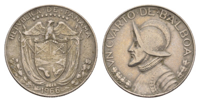 Панама 1/4 бальбоа (25 сентесимо) 1966 KM 11.2a медь плакированная медно-никелем 4656-947