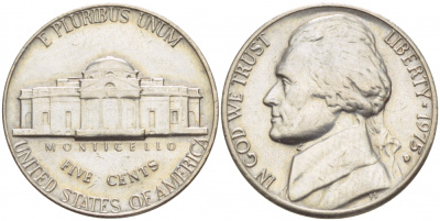США 5 ЦЕНТОВ 1975 D ДЖЕФФЕРСОН KM А192 медно-никель 4546-1144