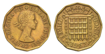Великобритания 3 пенса 1962 Елизавета II (1952-2022) KM 900, Spink 4153 никель латунь 4628-813