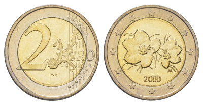 Финляндия 2 евро 2000 морошка, из ролла KM 105 биметалл UNC M64-11