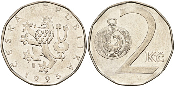 Чехия 2 кроны 1995 KM 9 сталь плакированная никелем 4156-152