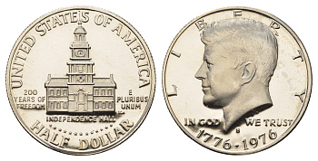 США 1/2 доллара (50 центов) 1976 S, 200 лет независимости, Джон Кеннеди KM 205 медь плакированная медно-никелем PROOF 1526-713