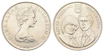 Гибралтар 1 крона 1981 Свадьба Принца Чарльза и Леди Дианы KM 14 медно-никель BU 11-178-21