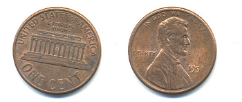 США 1 ЦЕНТ 1991 ЛИНКОЛЬН KM 201b цинк плакированный медью 86-256