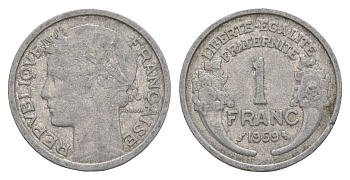 Франция 1 франк 1959 KM 885a алюминий 4539-1023