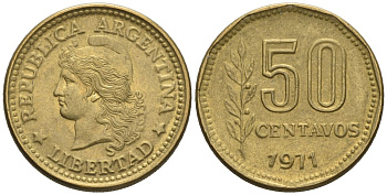 Аргентина 50 сентаво 1971 голова свободы влево KM 68, CJ 330, Schon 68 алюминиевая бронза    60-1042