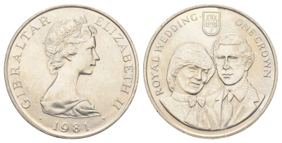 Гибралтар 1 крона 1981 Свадьба Принца Чарльза и Леди Дианы KM 14 медно-никель BU 11-178-21