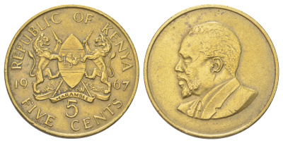 Кения 5 центов 1967 KM 1 никель латунь 4612-1136
