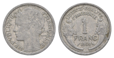 Франция 1 франк 1959 KM 885a алюминий 4539-1023