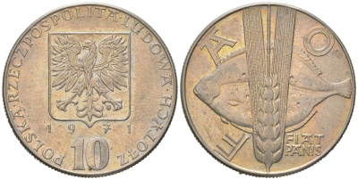 Польша 10 злотых 1971 MW, Продовольственная программа - ФАО Y 63 медно-никель 4574-434