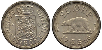 Гренландия 25 эре 1926 NCN; CJ, медведь, датская колония, Кристиан X (1912-1947) KM 5 медно-никель 186-1051
