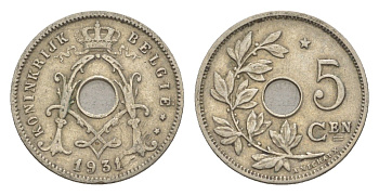 Бельгия 5 сантимов 1931 Belgie KM 67 медно-никель 4649-731
