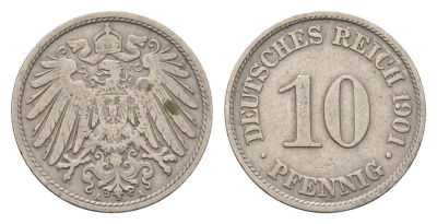 Германия 10 пфеннигов 1901 A, Вильгельм II (1888-1918) KM 12, J. 13 медно-никель 4636-831