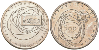 Португалия 500 эскудо 2001 Порту - Культурная столица Европы KM 733 серебро  BU  4587-632