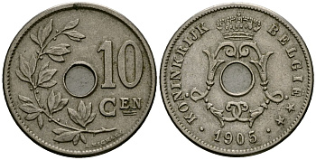 Бельгия 10 сантимов 1905 Belgie KM 53 медно-никель 4172-1223