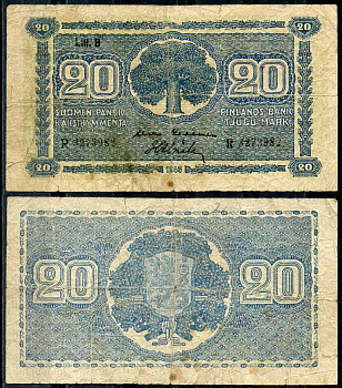 Финляндия 20 марок 1945 литера "B" Pick 86a (22) бумага 8614-19-4-2