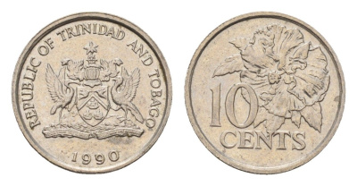 Тринидад и Тобаго 10 центов 1991 цветок гибискуса KM 31 медно-никель UNC 4669-823