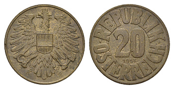 Австрия 20 грошей 1951 KM 2877 алюминиевая бронза 4669-714