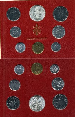 Ватикан набор из 8 монет 1977 1, 2, 5, 10, 20, 50, 100, 500 лир, в оригинальном буклете KM MS82 серебро UNC 8-1-01-24