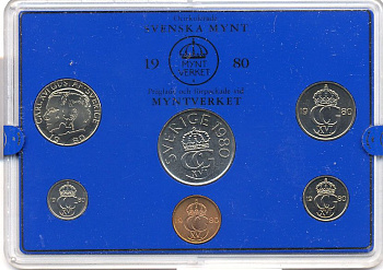Швеция набор монетного двора из 6 монет 1980 в пластике, Карл XVI Густав (1973- ) KM MS15 UNC 4-3-6-116