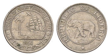 Либерия 5 центов 1960 KM 14 медно-никель 4147-229