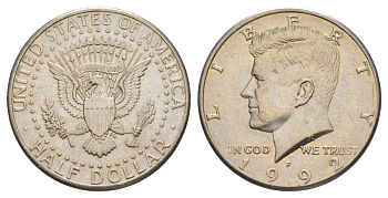 США 1/2 доллара (50 центов) 1992 P, Джон Кеннеди KM A202b медь плакированная медно-никелем aUNC 4517-715