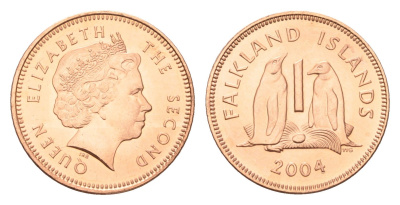 Фолклендские острова (Фолкленды) 1 пенни 2004 Елизавета II (1952-2022), папуанский пингвин KM 130 сталь плакированная медью UNC 4668-535