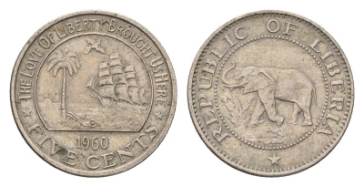 Либерия 5 центов 1960 KM 14 медно-никель 4147-229