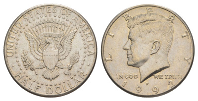 США 1/2 доллара (50 центов) 1992 P, Джон Кеннеди KM A202b медь плакированная медно-никелем aUNC 4517-715