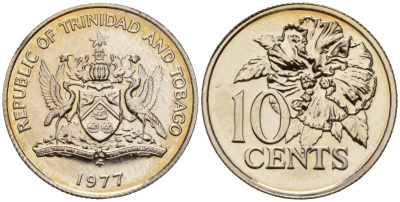 Тринидад и Тобаго 10 центов 1977 FM цветок гибискуса KM 31 медно-никель PROOF 4152-1048