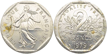ФРАНЦИЯ 2 ФРАНКА 1979 СЕЯТЕЛЬ KM 942.1, LE FRANC 272.3 никель 109-1234
