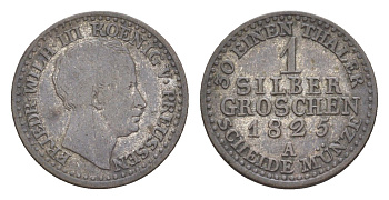 Пруссия 1 грош 1825 A, Фридрих Вильгельм III (1797-1840) KM 410 серебро 4639-252