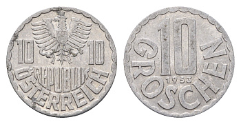 Австрия 10 грошей 1953 KM 2878 алюминий 201-234