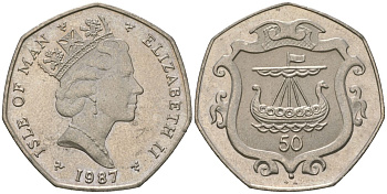 Остров Мэн 50 пенсов 1987 Елизавета II (1952-2022) KM 148 медно-никель UNC 4044-824