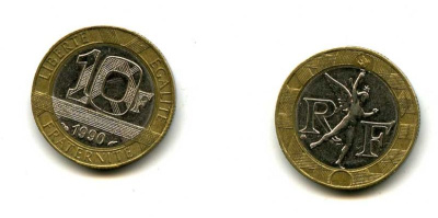 Франция 10 франков 1990 тип Гений Бастилии KM 964.1, Le Frank 375.5 биметалл 37-155