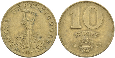 Венгрия 10 форинтов 1986 Статуя свободы KM 636 алюминиевая бронза 4591-737