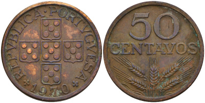 Португалия 50 сентаво 1970  KM 596 бронза    4153-125