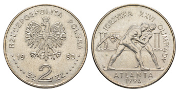 Польша 2 злотых 1995 XXVI олимпийские игры 1996 года в Атланте, борьба KM 303 медно-никель  UNC  413-5434