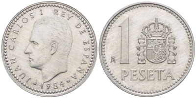 Испания 1 песета 1984 Хуан Карлос I (1975-2014) KM 821 алюминий 213-141