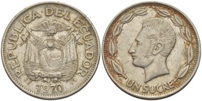 ЭКВАДОР 1 СУКРЕ 1970 АНТОНИО ХОСЕ де СУКРЕ KM 78b сталь плакированная никелем 82-925