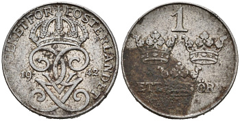 Швеция 1 эре 1942 Густав V (1907-1950) KM 810 железо 4564-732