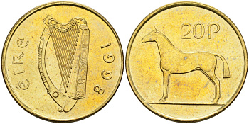 Ирландия 20 пенсов 1998 лошадь KM 25 никель бронза UNC 4583-333