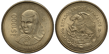 Мексика 1000 песо 1988 Мо, Хуана де Асбахе KM 536 алюминиевая бронза 118-831