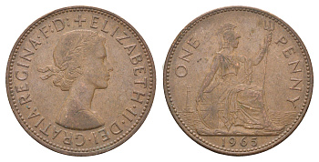 Великобритания 1 пенни 1965 Елизавета II (1952-2022) KM 897, Spink 4157 бронза 4661-931