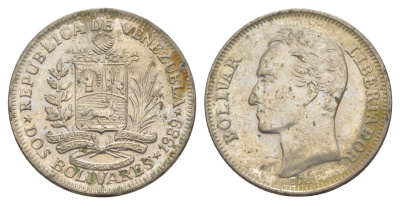 Венесуэла 2 боливара 1989 Симон Боливар Y 43a сталь плакированная никелем 4583-315