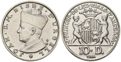 Андорра 10 динеров 1984 Жоан Марти-и-Аланис. Епископ Уржеля, тираж 7500 экз. KM 17 серебро BU 4606-1223