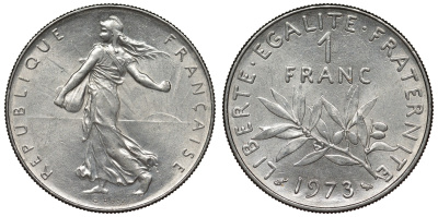 Франция 1 франк 1973 сеятель KM 925.1, Le Franc 226.18 никель 4128-426