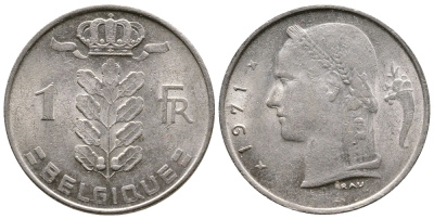 БЕЛЬГИЯ 1 ФРАНК 1971 BELGIQUE KM 142.1 медно-никель 4382-941