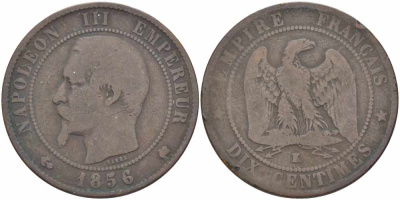 Франция 10 сантимов 1856 K, Наполеон III (1852-1870) KM 771.5, Le Franc 133.36 бронза    4680-624