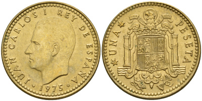 Испания 1 песета 1977 Хуан Карлос I (1975-2014) KM 806 алюминиевая бронза    4598-1244